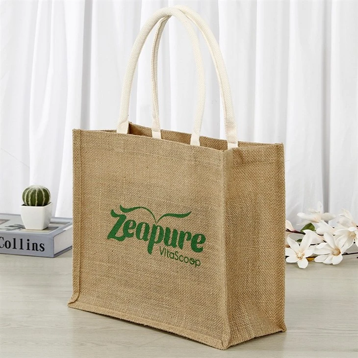 Natural Burlap Jute Shopping Tote Bag With Logo Printed Natural Burlap Jute Shopping Tote Bag With Logo Printed