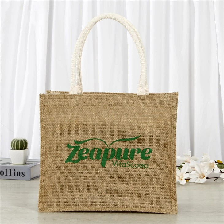 Sac fourre-tout en toile de jute naturelle avec logo imprimé